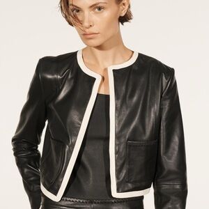 ZARA CROPPED LEATHER BLACK/ECRU COLOR JACKET LIMITED EDITION bloggers favorite